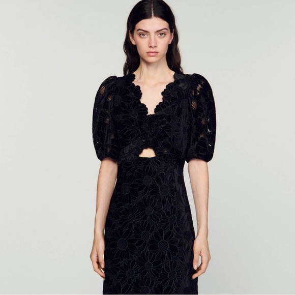 Sandro Ellen Velvet Scallop Maxi Black Noir Floral
Black Dress size 40/10 NWOT - Picture 2 of 16